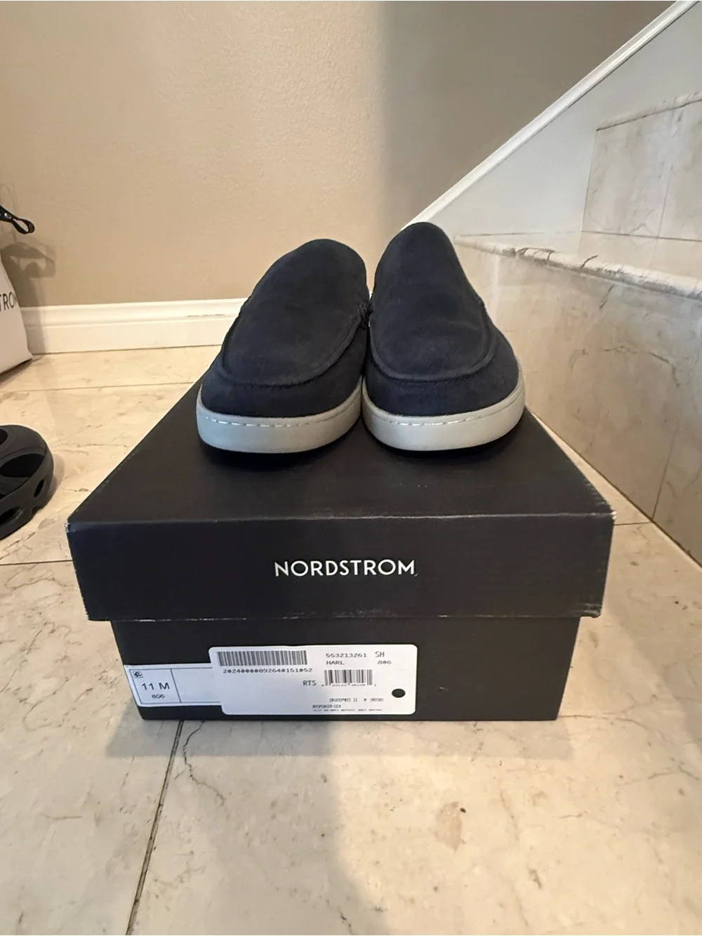 Nordstrom Men's Slip-On Suede Loafers in Dark Blue with White Sole